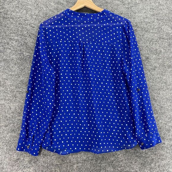 5/$45 A New Approach Blouse Women PL Petite Blue Polka Dot 1/2 Button V-Neck - Picture 2 of 9